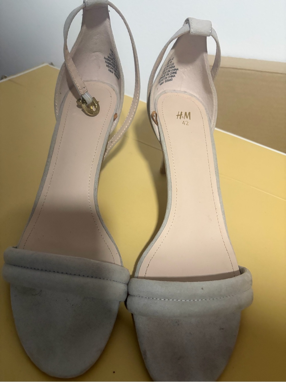 H&M Beige/Taupe Suede-Look Ankle Strap Heels